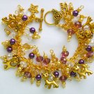 Cat rondelle crystal bead yellow purple gold cha cha Charm bracelet Cat rondelle crystal bead yellow purple gold cha cha Charm bracelet