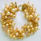 Vintage bead light peach gold heart charm cha cha bracelet Vintage bead light peach gold heart charm cha cha bracelet