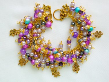 Four leaf clover purple ombre bead cha cha charm bracelet