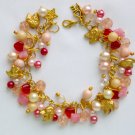 Dog pink red butterfly bead gold charm bracelet Dog pink red butterfly bead gold charm bracelet