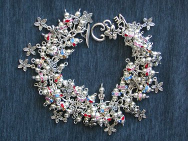 Flower butterfly snail bead silver touch of color cha cha charm bracelet