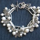 Vintage white bead chunky chain butterfly dragonfly charm bracelet Vintage white bead chunky chain butterfly dragonfly charm bracelet