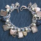 Cat lover glass bead picture photo frame silver charm bracelet Cat lover glass bead picture photo frame silver charm bracelet