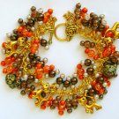 Halloween Cat orange brown crackle glass bead cha cha charm bracelet Halloween Cat orange brown crackle glass bead cha cha charm bracelet