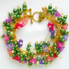 Pink purple bell flower green \pearl bead cha cha bracelet Pink purple bell flower green \pearl bead cha cha bracelet