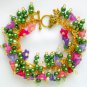 Pink purple bell flower green \pearl bead cha cha bracelet