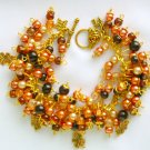 Four leaf clover peach brown bead cha cha charm bracelet