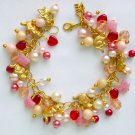 Cat red pink Czech pressed glass butterfly bead charm bracelet Cat red pink Czech pressed glass butterfly bead charm bracelet