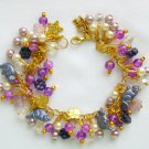 Purple cat Czech glass butterfly bead gold charm bracelet Purple cat Czech glass butterfly bead gold charm bracelet