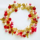 Fairy red pink flower Czech bead butterfly gold charm bracelet Fairy red pink flower Czech bead butterfly gold charm bracelet