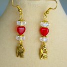 Red glass heart clear crystal bead love charm earrings Red glass heart clear crystal bead love charm earrings