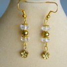 Flower gold clear crystal rondelle bead drop earrings Flower gold clear crystal rondelle bead drop earrings