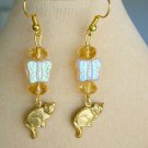 Cat Czech iridescent AB butterfly gold crystal charm earrings Cat Czech iridescent AB butterfly gold crystal charm earrings