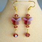 Purple mauve crystal butterfly glass bead drop earrings