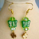 Czech butterfly four leaf clover green lime crystal charm earrings Czech butterfly four leaf clover green lime crystal charm earrings