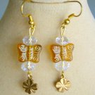 Czech yellow butterfly bead four leaf clover clear crystal charm earrings Czech yellow butterfly bead four leaf clover clear crystal charm earrings
