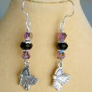 Butterfly in flight purple AB iridescent crystal bead charm earrings