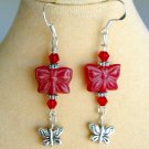 Red pressed Czech glass butterfly bead charm earrings Red pressed Czech glass butterfly bead charm earrings