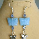 Czech butterfly baby blue crystal glass bead charm earrings Czech butterfly baby blue crystal glass bead charm earrings