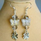 Butterfly Czech bead and clover smoky gray crystal charm Earrings Butterfly Czech bead and clover smoky gray crystal charm Earrings