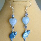 Baby blue cat striated glass heart bead charm earrings Baby blue cat striated glass heart bead charm earrings