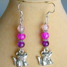 Cat purple and pink crackle glass bead ombre charm earrings Cat purple and pink crackle glass bead ombre charm earrings
