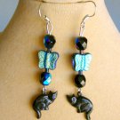 Black cat AB iridescent aqua Czech glass butterfly bead earrings Black cat AB iridescent aqua Czech glass butterfly bead earrings
