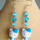 Hello Kitty cat aqua blue crystal bead charm earrings Hello Kitty cat aqua blue crystal bead charm earrings