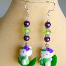 Hello Kitty cat green leaf purple lime bead earrings Hello Kitty cat green leaf purple lime bead earrings