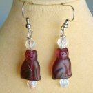 Purple cat Czech glass bead crystal drop earrings Purple cat Czech glass bead crystal drop earrings