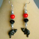Halloween black cat red orange bead charm earrings Halloween black cat red orange bead charm earrings
