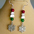 Christmas cat snowflake charm red green bead earrings Christmas cat snowflake charm red green bead earrings