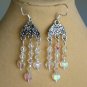 Heart Clear AB iridescent crystal bead chandelier earrings
