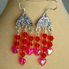 Fuchsia pink heart red crystal bead chandelier earrings Fuchsia pink heart red crystal bead chandelier earrings
