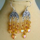 Light orange heart crystal bicone bead chandelier earrings Light orange heart crystal bicone bead chandelier earrings