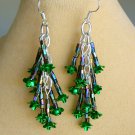 Green rose flower iridescent bugle bead dangle earrings Green rose flower iridescent bugle bead dangle earrings