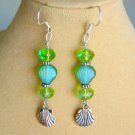 Seashell Czech bead green AB iridescent crystal charm earrings Seashell Czech bead green AB iridescent crystal charm earrings