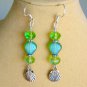 Seashell Czech bead green AB iridescent crystal charm earrings