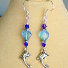 Dolphin blue seashell Czech glass bead charm earrings Dolphin blue seashell Czech glass bead charm earrings