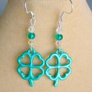 Painted green four leaf clover crystal bead charm earrings Painted green four leaf clover crystal bead charm earrings