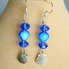 Czech glass seashell bead AB blue crystal charm earrings Czech glass seashell bead AB blue crystal charm earrings