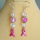 Pink ribbon charm crackle rondelle glass bead earrings Pink ribbon charm crackle rondelle glass bead earrings