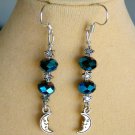 Moon and star charm blue AB peacock crystal bead earrings Moon and star charm blue AB peacock crystal bead earrings