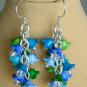Bell flower bead cluster blue aqua green earrings