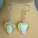 Glow in the dark glass heart bead yellow white earrings Glow in the dark glass heart bead yellow white earrings