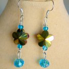 Crystal flower glass iridescent aqua gold carnival bead earrings Crystal flower glass iridescent aqua gold carnival bead earrings