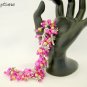 Dragonfly fuchsia pink yellow crackle glass bead charm bracelet