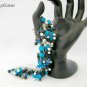 Cat aqua blue lampwork glass fish crackle bead charm bracelet