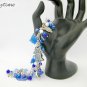 Hematite cat angel paw Czech butterfly bead blue charm bracelet