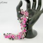 Cat bright pink grey black bead cha cha charm bracelet